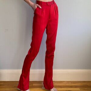 Lapointe high-rise cherry red viscose satin pleated trouser